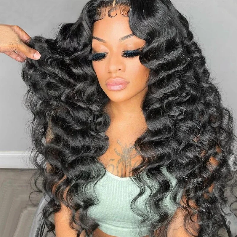 Lace wig with a silk - base cap for a comfortable and smooth feelWear Go Glueless 6x5 4x4 Pre Cut HD Lace Closure Loose Deep Wave Wigs