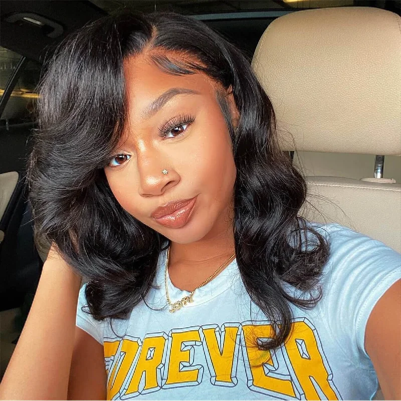 Synthetic lace wig with a heat - resistant formulaGlueless Barrel Curl Pre Cut 6x5 HD Lace Closure Short Wavy Wear Go Wig Bleached Knots