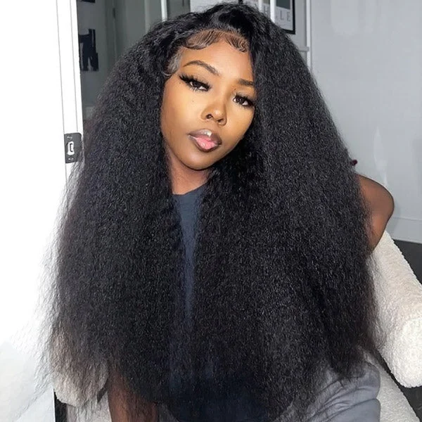 Lace wig with a wispy fringe for a soft and feminine lookKinky Straight Glueless Wigs Real HD 13x4 Lace Front Wigs 32 Inch Unprocessed Human Hair Wigs