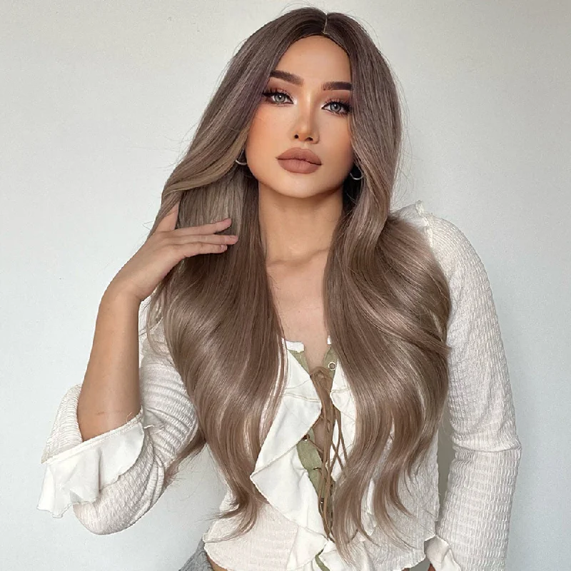 Long - length wig with a platinum - blonde color for a bold and trendy look25 Inches Water Wave Synthetic Wig - Cindy