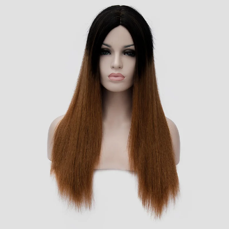 Long - length wig with a pre - plucked hairline for a more natural lookA489