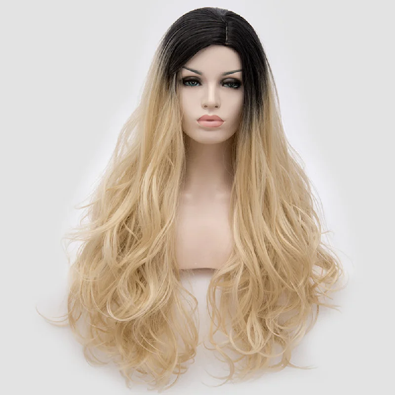 Long - length wig with a middle - part for a classic and elegant styleAC131