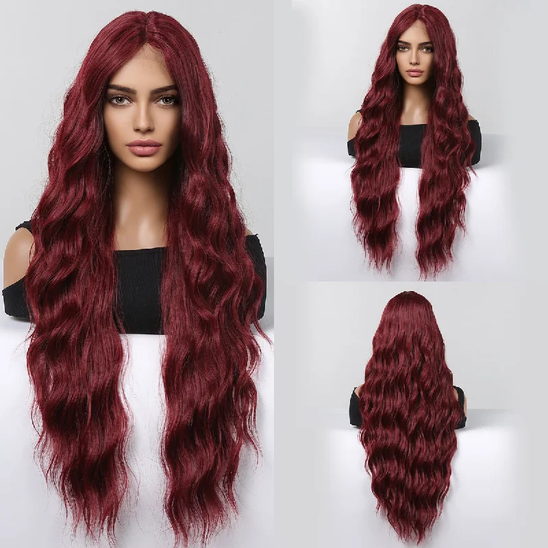 Synthetic long - length wig with a natural - looking textureAriel Inspired Red Water Wave Lace Front Wig by Haircube