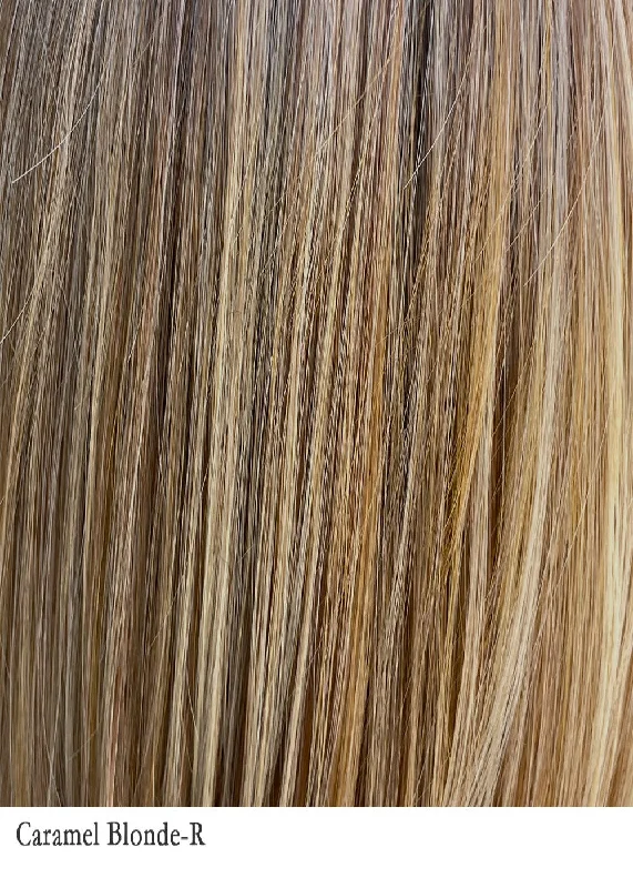 CARAMEL BLONDE-R | 30/27/613+10 | Blend of light gold blonde, Cool Light Blonde, hint of strawbery blonde and light auburn with a Light Brown Root