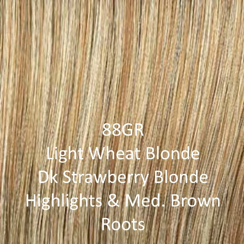 88GR - Light wheat blonde with dark strawberry blonde highlights and medium brown root