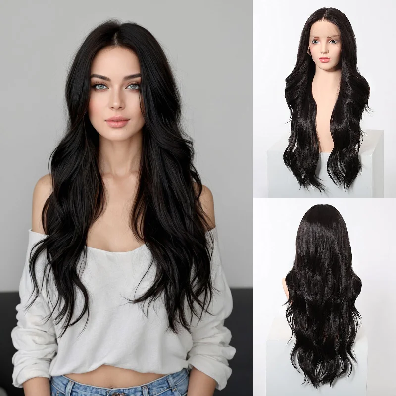 Long - length wig with a natural - looking root for a more realistic lookHairCube Dark Brown Long Wavy Lace Wig | Free Parting with Soft Curls