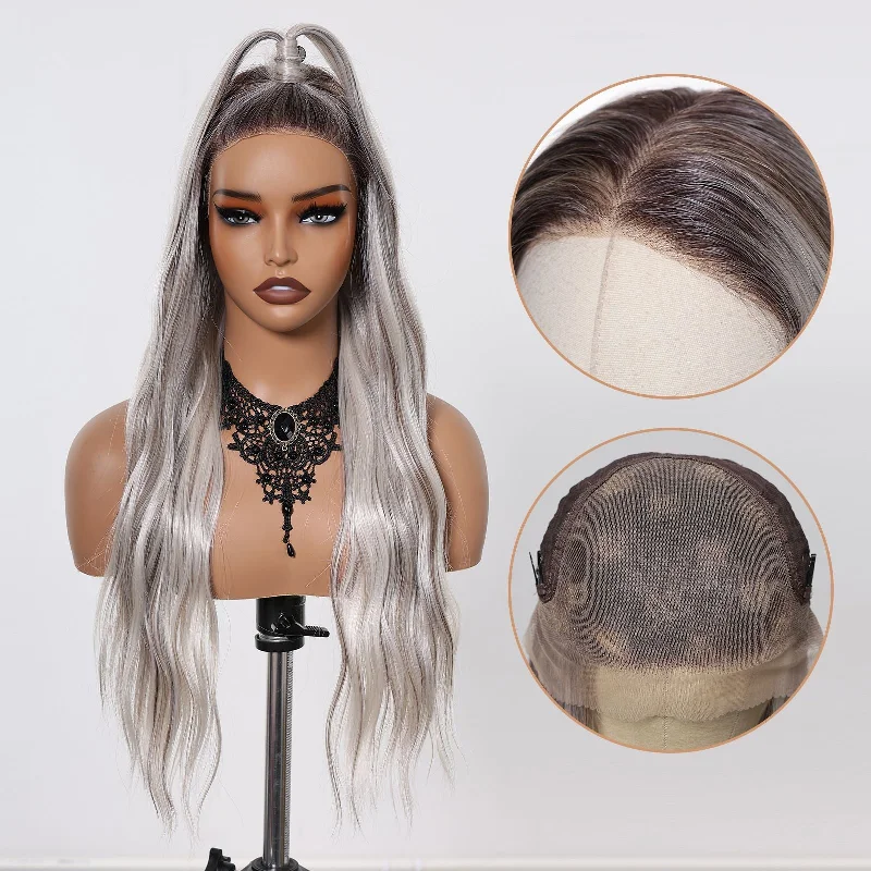 Long - length wig with a natural - looking root for a more realistic lookLana Retro-Haircube Hand Tied Free Parting Lace Beach Wave Synthetic Wig