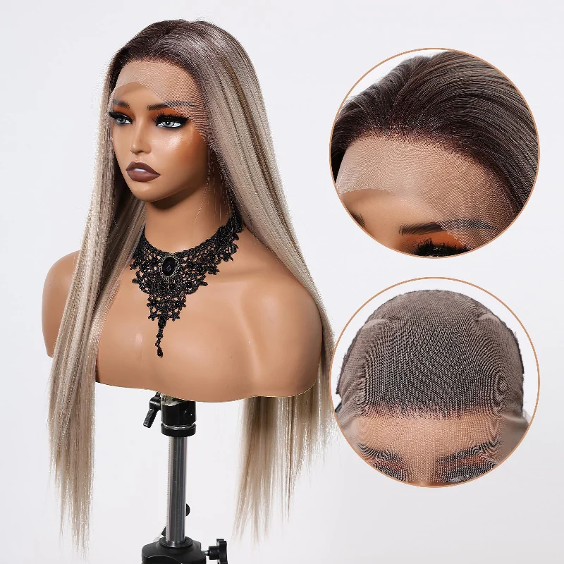 Long - length wig with a pre - bleached knot for a natural - looking scalpLana Retro-Haircube Hand Tied Free Parting Lace Long Straight Synthetic Wig