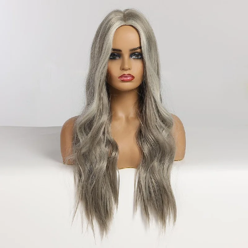 Long - length wig with a side - swept bang for a sophisticated look22 Inches Natural Wave Synthetic Wig