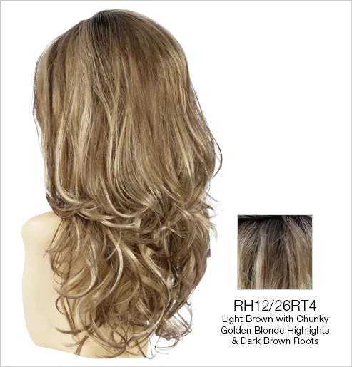 RH12/26RT4 | Light Brown with Chunky Golden Blonde Highlights and Dark Brown Roots