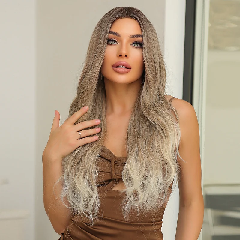 Long - length wig with a pre - bleached knot for a natural - looking scalpSilver Breeze-26 Inches Grey Blonde Wavy Wig